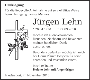 Traueranzeige von Jürgen Lehn von WVG - Wochenspiegel Bitterfeld