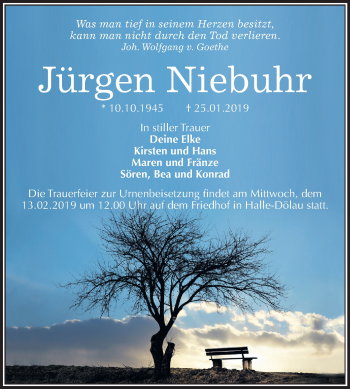 Traueranzeige von Jürgen Niebuhr von Mitteldeutsche Zeitung Halle/Saalkreis