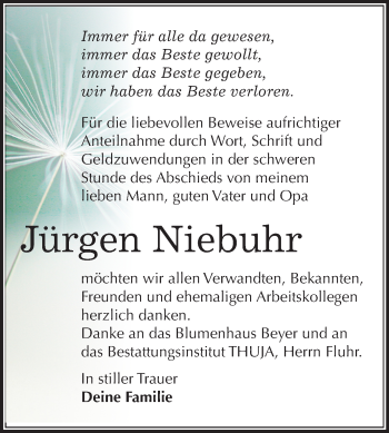Traueranzeige von Jürgen Niebuhr von Mitteldeutsche Zeitung Halle/Saalkreis