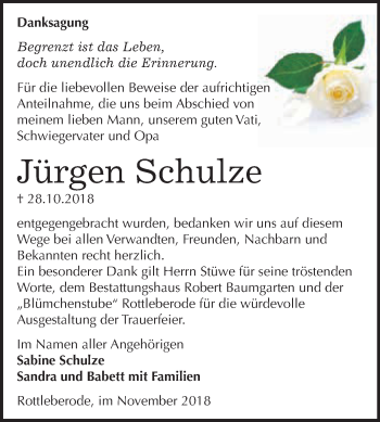 Traueranzeige von Jürgen Schulze von Super Sonntag SGH Mansf. Land
