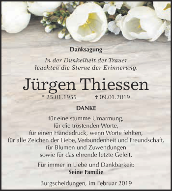Traueranzeige von Jürgen Thiessen von WVG - Wochenspiegel NMB / WSF / ZTZ