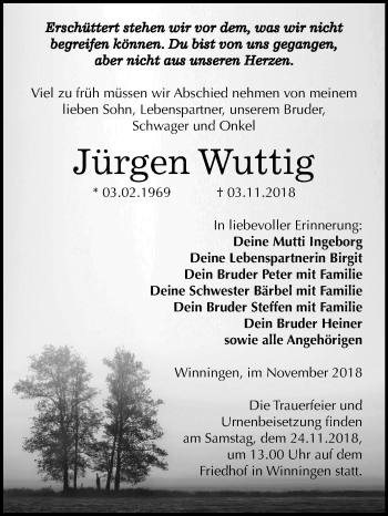 Traueranzeige von Jürgen Wuttig von Mitteldeutsche Zeitung Aschersleben