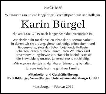 Traueranzeige von Karin Bürgel von Mitteldeutsche Zeitung