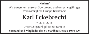 Traueranzeige von Karl Eckebrecht von WVG - Wochenspiegel Dessau / Köthen