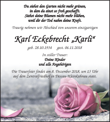 Traueranzeige von Karl Eckebrecht von Mitteldeutsche Zeitung Dessau-Roßlau