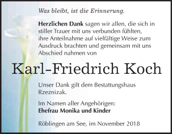 Traueranzeige von Karl-Friedrich Koch von Super Sonntag SGH Mansf. Land