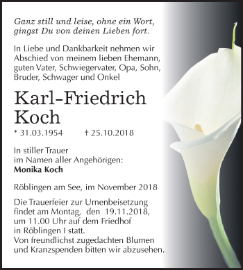 Traueranzeige von Karl-Friedrich Koch von Mitteldeutsche Zeitung Aschersleben