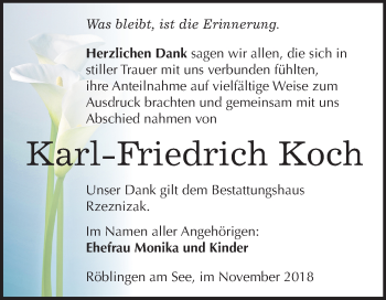 Traueranzeige von Karl-Friedrich Koch von Mitteldeutsche Zeitung Mansfelder Land