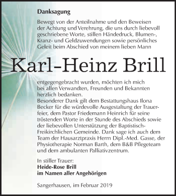 Traueranzeige von Karl-Heinz Brill von Super Sonntag SGH Mansf. Land