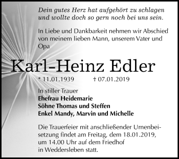 Traueranzeige von Karl-Heinz Edler von Mitteldeutsche Zeitung Quedlinburg