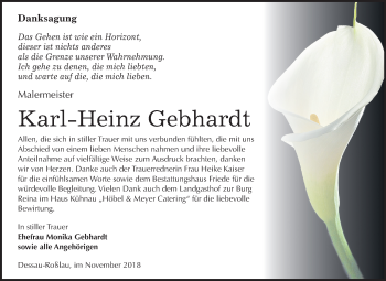Traueranzeige von Karl-Heinz Gebhardt von Mitteldeutsche Zeitung Dessau-Roßlau