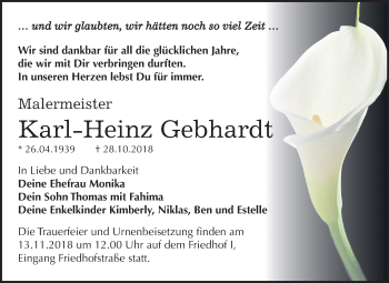 Traueranzeige von Karl-Heinz Gebhardt von Mitteldeutsche Zeitung Dessau-Roßlau