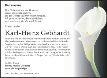 Traueranzeige von Karl-Heinz Gebhardt von WVG - Wochenspiegel Dessau / Köthen