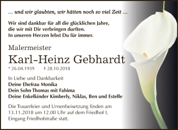 Traueranzeige von Karl-Heinz Gebhardt von WVG - Wochenspiegel Dessau / Köthen