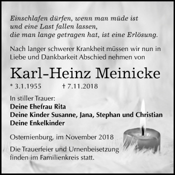 Traueranzeige von Karl-Heinz Meinicke von Mitteldeutsche Zeitung Köthen