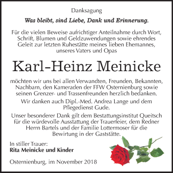 Traueranzeige von Karl-Heinz Meinicke von Mitteldeutsche Zeitung Köthen