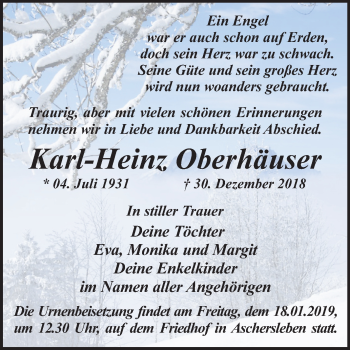 Traueranzeige von Karl-Heinz Oberhäuser von Mitteldeutsche Zeitung Aschersleben