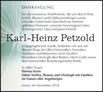 Traueranzeige von Karl-Heinz Petzold von Mitteldeutsche Zeitung Merseburg/Querfurt