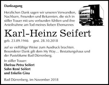 Traueranzeige von Karl-Heinz Seifert von WVG - Wochenspiegel Merseburg