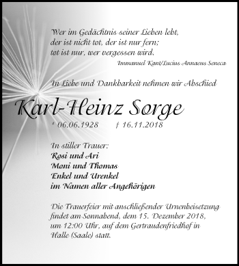 Traueranzeige von Karl-Heinz Sorge von Mitteldeutsche Zeitung Halle/Saalkreis