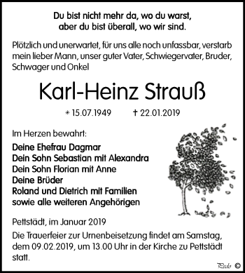 Traueranzeige von Karl-Heinz Strauß von WVG - Wochenspiegel NMB / WSF / ZTZ