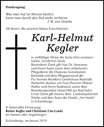 Traueranzeige von Karl-Helmut Kegler von Mitteldeutsche Zeitung