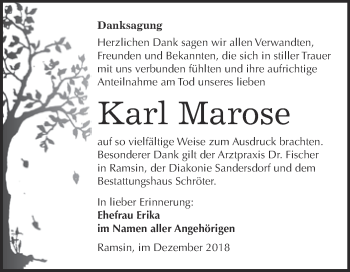 Traueranzeige von Karl Marose von WVG - Wochenspiegel Bitterfeld