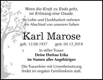 Traueranzeige von Karl Marose von Mitteldeutsche Zeitung Bitterfeld