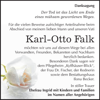 Traueranzeige von Karl-Otto Falk von Super Sonntag SGH Mansf. Land