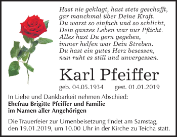 Traueranzeige von Karl Pfeiffer von Mitteldeutsche Zeitung Halle/Saalkreis