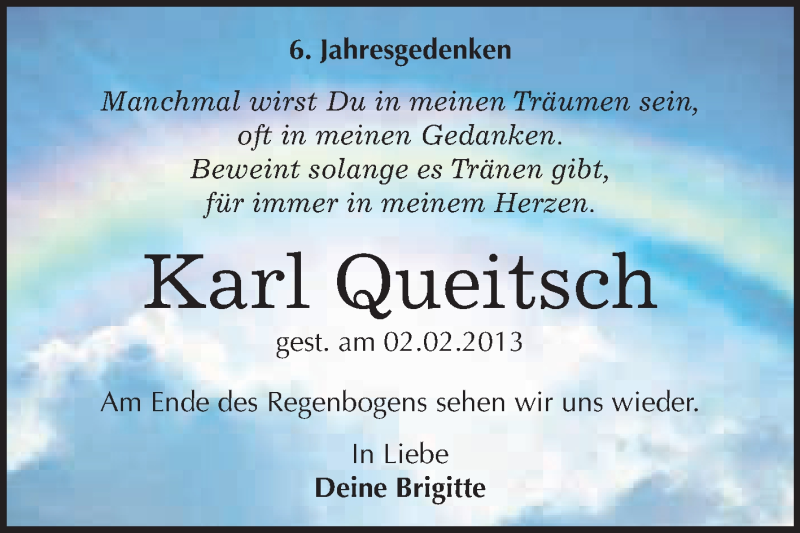  Traueranzeige für Karl Queitsch vom 02.02.2019 aus WVG - Wochenspiegel Dessau / Köthen