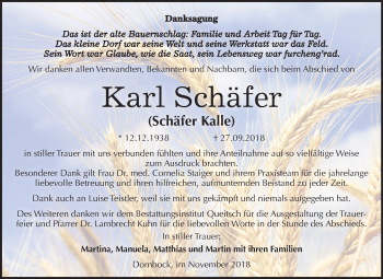 Traueranzeige von Karl Schäfer von Mitteldeutsche Zeitung Köthen
