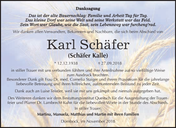 Traueranzeige von Karl Schäfer von WVG - Wochenspiegel Dessau / Köthen