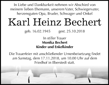 Traueranzeige von Karl Heinz Bechert von Mitteldeutsche Zeitung Bernburg