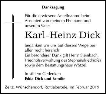 Traueranzeige von Karl Heinz Dick von Mitteldeutsche Zeitung Zeitz