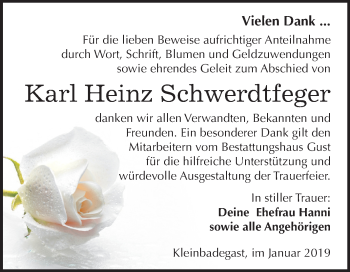 Traueranzeige von Karl Heinz Schwerdtfeger von Mitteldeutsche Zeitung Köthen