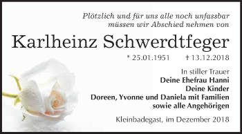 Traueranzeige von Karlheinz Schwerdtfeger von WVG - Wochenspiegel Dessau / Köthen