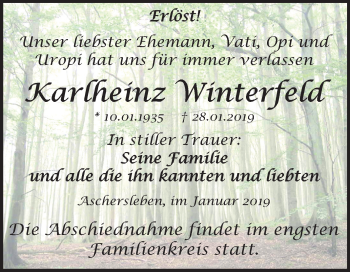 Traueranzeige von Karlheinz Winterfeld von Mitteldeutsche Zeitung Aschersleben