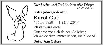 Traueranzeige von Karol Gad von Mitteldeutsche Zeitung Aschersleben