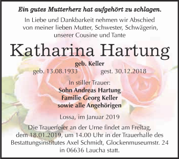 Traueranzeige von Katharina Hartung von WVG - Wochenspiegel NMB / WSF / ZTZ