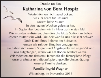 Traueranzeige von Katharina von Bora Hospiz von Mitteldeutsche Zeitung Wittenberg
