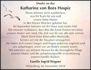 Traueranzeige von Katharina von Bora Hospiz von Super Sonntag Wittenberg
