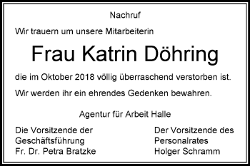 Traueranzeige von Katrin Döhring von Mitteldeutsche Zeitung Halle/Saalkreis