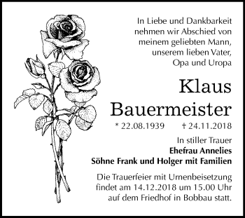 Traueranzeige von Klaus Bauermeister von Mitteldeutsche Zeitung Bitterfeld