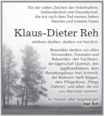 Traueranzeige von Klaus-Dieter Reh von WVG - Wochenspiegel Merseburg