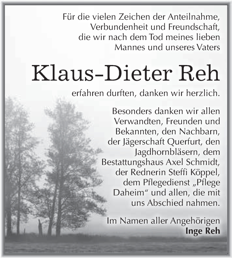  Traueranzeige für Klaus-Dieter Reh vom 09.01.2019 aus WVG - Wochenspiegel Merseburg