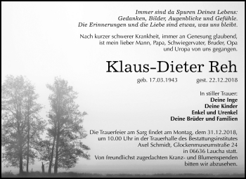Traueranzeige von Klaus-Dieter Reh von Mitteldeutsche Zeitung Merseburg/Querfurt