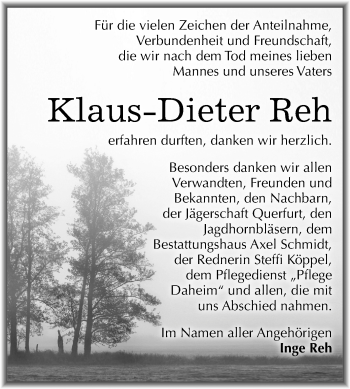 Traueranzeige von Klaus-Dieter Reh von Mitteldeutsche Zeitung Merseburg/Querfurt