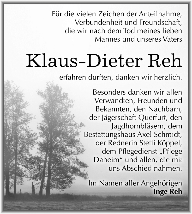  Traueranzeige für Klaus-Dieter Reh vom 12.01.2019 aus Mitteldeutsche Zeitung Merseburg/Querfurt
