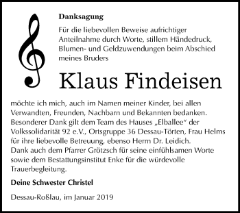 Traueranzeige von Klaus Findeisen von Mitteldeutsche Zeitung Dessau-Roßlau
